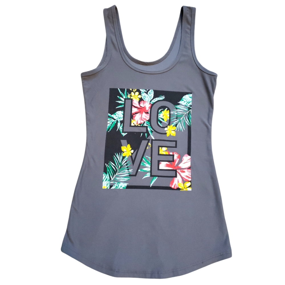 ☕ No Boundaries Grey Tank Top with Floral Graphic